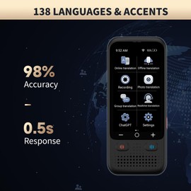 Language Translator Device No WiFi Needed, Upgraded Ai ChatGpt Translator with 150+ Languages, Offline/Photo/Real Time Translation Device for Travel Business Learning