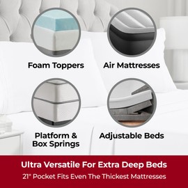 Mellanni Extra Deep Pocket Queen Sheet Set - 4 PC Iconic Collection Bedding Sheets & Pillowcases - Hotel Luxury, Ultra Soft, Cooling Bed Sheets - Extra Deep Pocket up to 21" Mattress (Queen, White)