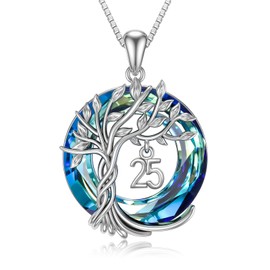 TOUPOP 25th Birthday Gifts for Women 925 Sterling Silver 25 Year Old Necklace Pendant 25th Tree of Life Crystal Jewelry Anniversary Mothers Day for Her Girlfriend