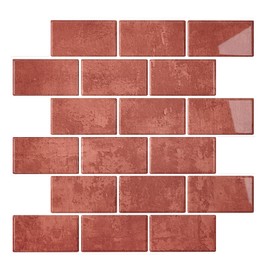 VEELIKE 12 Sheets Terracotta Subway Tile Peel and Stick Backsplash Grunge Brick Peel and Stick Tile Backsplash for Kitchen Wall 12''x12'' Waterproof Back Splash Stick on Tiles for Bathroom Fireplace