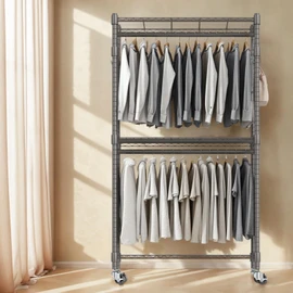 Himimi Rolling Clothes Rack, Clothing Racks for Hanging Clothes, Heavy Duty Garment Rack with Wheels, Freestanding Portable Closet Organizer 35.5" W x 16.5" D x 80.7" H, Max Load 400 lbs, Grey