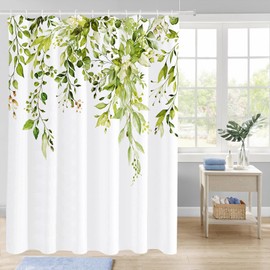 Tititex Tititex Fragile Sprout Grass Green Eucalyptus Shower Curtain Sets, Watercolor Leaves on The Top Plant with Floral Bathroom Decoration 72x78 Inch with Hooks