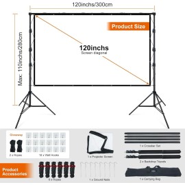 LINCO Tripod Projector Screen with Stand 4K HD 16:9 Back Yard Movie Night - 150 in