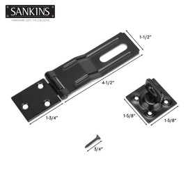 SANKINS 4-1/2" Swivel Staple Safety Hasps, Gate Door Hasp Latches Safety Packlock Clasp Locking with Twist Knob for Fence, Gate, Cabinet, Black, 2 Pack