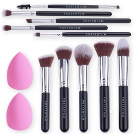 PORTENTUM Pinselset Makeup Professionelles 10+2 Stück - Foundation Make up Pinsel Set Premium Puderpinsel Lidschatten Blush Schminkpinsel Set Beauty Schwamm