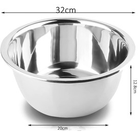 Stainless Steel Bowl, Mixing Bowl, Salad Bowl, Serving Bowl, Storage Bowl for the Kitchen, Space-Saving & Stackable, Multifunctional, Silver (32 cm)
