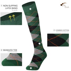 Mysocks Knee High Socks for Women and Men - Breathable Combed Cotton Seamless Toe Argyle Unisex Long Socks - Casual Knee Length Golf Socks