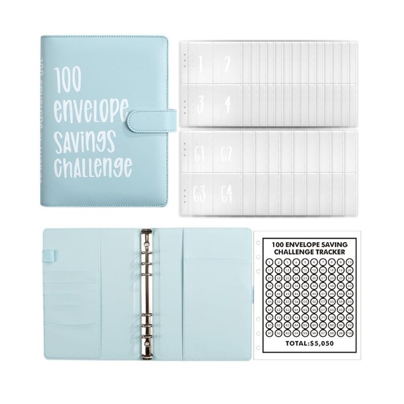ZONJIE Ring Binder Set, 100 Envelopes Saving Challenge, Money Saving