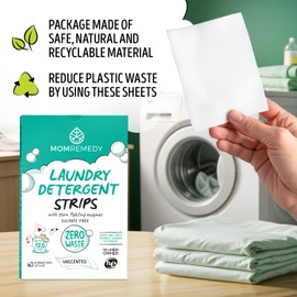MomRemedy Laundry Detergent Sheets with Powerful Stain Fighting Enzymes - Made in EU, Sulfate Free, Zero Waste Laundry Sheets Detergent in Recyclable Packaging - Travel Friendly 60 Count (Unscented)