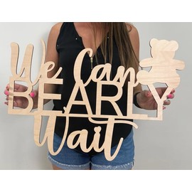 Wooden We Can Bearly Wait Sign for Backdrop - Bear Baby Shower Decoration Backdrop Banner for Gender Reveal baptism Party (Girl Boy Baby) Theme Background