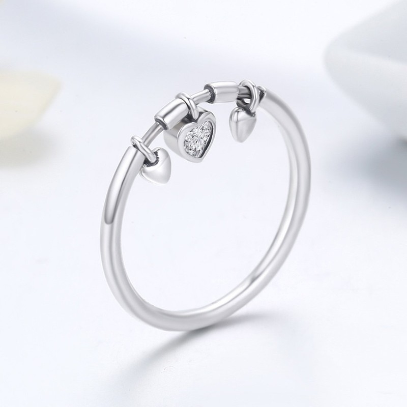 925 Sterling Silver Heart Engagement Stackable CZ Finger Ring for