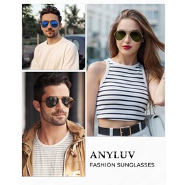 Aviator Sunglasses For Men Women Polarized Retro Sun Glasses Driving UV400 Protection, Black&Blue&Silver (L)
