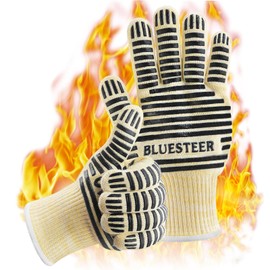 Oven Gloves, Heat Resistant 540 Degrees Grilling Gloves, Hot Surface Handler Non-Slip Silicone Oven Mitts with Fingers, BBQ Gloves for Cooking/Kitchen/Baking, Pack of 2