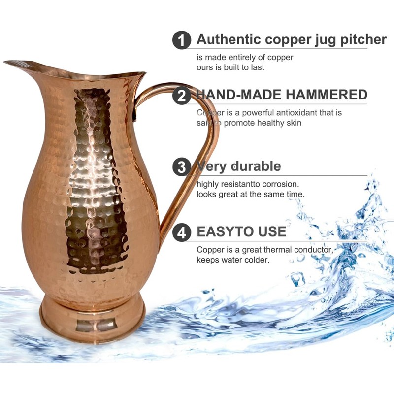 Bold & Divine Pure Copper Water Pitcher, Copper Pitcher with