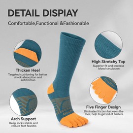 Toe Socks for Men Women Running Coolmax Mid-Calf Creepers Socks Athletic Breathable five finger Design Quick Dry 3Pairs Small