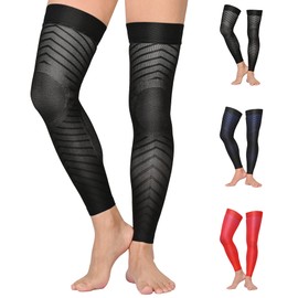 MGANG Full Leg Compression Sleeves for Men & Women, Thigh High 20-30mmHg Graduated Compression Stockings for Thigh Calf Knee Support, Pain, Swelling, Varicose Veins, Running, Sports, 1 Pair, Black L