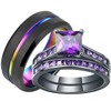 SHELOVES Black Plated Couples Women Purple Wedding Rings Sets His