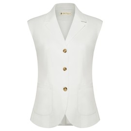Belle Poque Women Sleeveless Jacket Vintage V Neck Button up Waistcoat White S