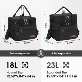 Maelstrom Lunch Box, 23L Insulated Lunch Bag, Expandable Double Deck Cooler Bag, Lightweight Leakproof Tote Bag With Side Tissue Pocket, Suit For Men and Women, Black