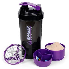 Shaker Bottle, 500ml Protein Mixer with Mixing Ball, BPA-Free Gym Water Bottle, Black with White/Red/Green Accents (Purple)