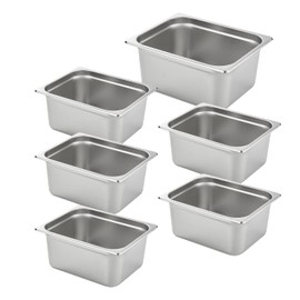 HECMAC 6 Pack Anti-Jam Hotel Pans, 1/2 Size 6 Inch Deep, Heavy Duty, Commercial Stainless Steel Chafing Steam Table Pan, Catering Storage Metal Food Pan, 23 Gauge
