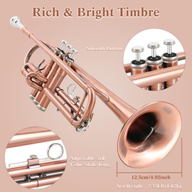 EASTROCK Bb Trumpet Standard Trumpet Set with Carrying Case,Gloves, 7C Mouthpiece, Cleaning Kit, Tuning Rod (Red Antique)