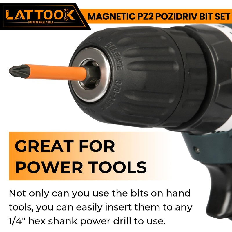 Pozidriv Bit Set, LATTOOK 6-Piece PZ2 Bits Pozi Pozidriv Screwdriver,