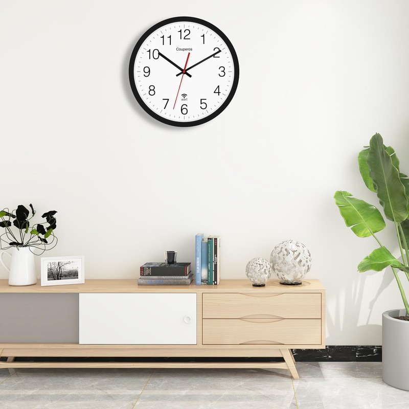 Couperos WiFi Wall Clock with Auto-DST, 12 Inch Silent Non-Ticking