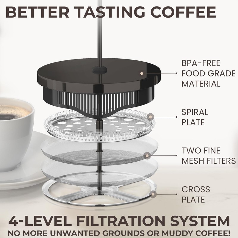 Cafe Du Chateau Stainless Steel French Press Coffee Maker -