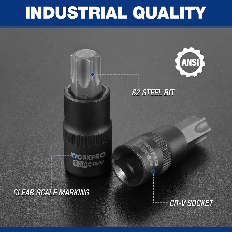 WORKPRO Torx Bit Socket Set, 1/4", 3/8" and 1/2" Drive,