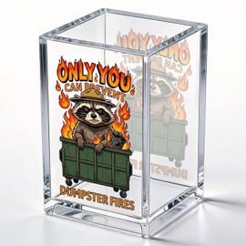 zcyhtqp, Only You Can Prevent Dumpster Fires, Funny Acrylic Cosmetic Pencil Pen Holder Cup, Dumpster Fire Desk Organizer, Raccoon Lover Gifts, Office Work Gifts for Friend Coworker Leader
