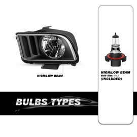 SOCKIR OE Style Headlight Assembly Set w/Bulbs Fit 2005-2009 Ford Mustang Halogen Headlamp Black Housing with Clear Reflector（ L+R ）
