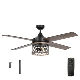 Parrot Uncle Ceiling Fans with Lights and Remote Farmhouse Black Ceiling Fan with Light Outdoor Ceiling Fans for Patios Covered, 52 Inch