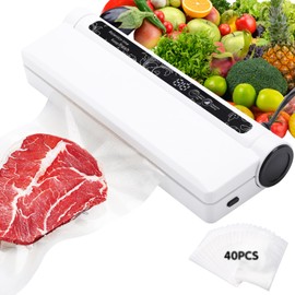 CXGFVRE Vacuum Sealer, 75KPA Strong Suction, Dry/Wet Modes vacuum sealer for food, 210mm extended seal, 40 Vacuum Sealed Bags, Digital Countdown Timer, Compact Lightweight, Ideal for Home Kitchen Use