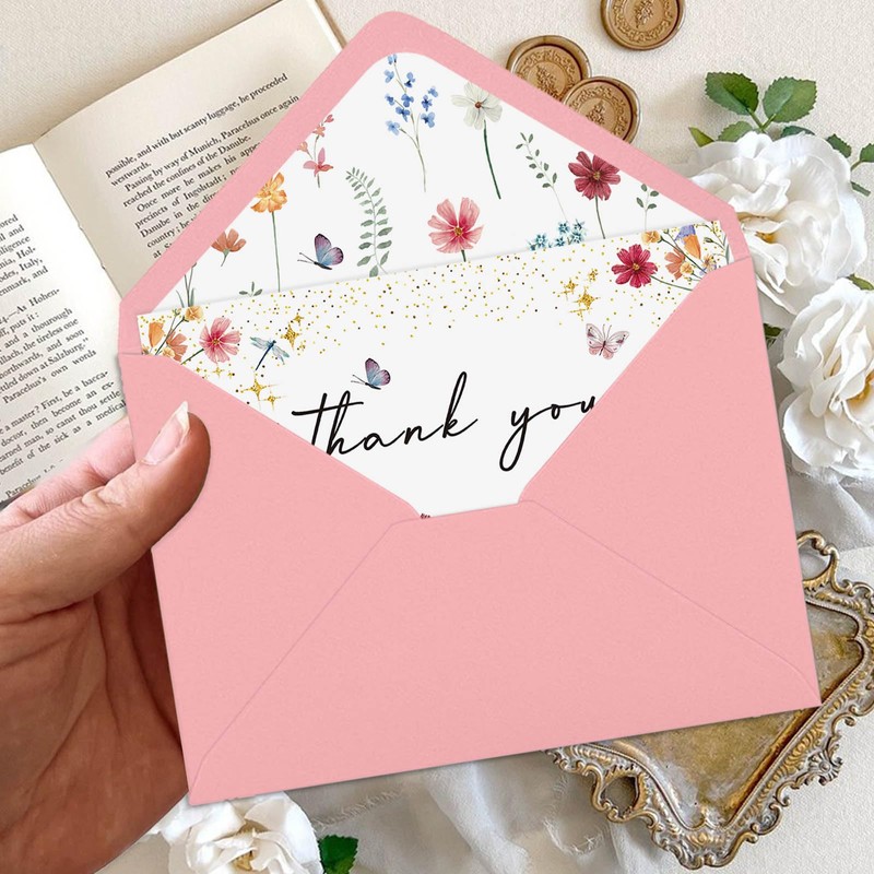 Yuzioey 50 Pack Wildflower Thank You Cards, 4x6 Wildflower Thank