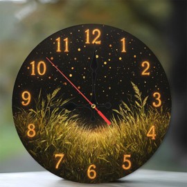 Lancholy Golden Grass Night Clock Wall Decor Art Home Decor 10-Inch Wooden Wall Clock, Silent Movement, Battery Operated (AA Batteries Not Included), Artistic Home Decor, Perfect for Home Accents