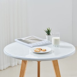 Leffora Diameter 39 Inches Round Clear Table Cover Protector, 2.0mm Thick Waterproof Oil Proof Plastic Tablecloth Protector Circle Table Top Pad Mat for Dining Room Table Round Wooden Spinning Tray