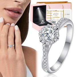 Anillo De Compromiso Mujer, Adjustable Anillos de Promesa S925 Plata Moissanita Diamente, 1Ct VVS1
