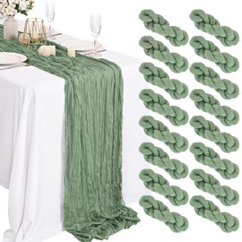 16 Packs Sage Green Cheesecloth Table Runner,10Ft x 35" Sage Rustic Gauze Boho Wedding Table Runner Decoration, Wedding Table Decor Table Cloth for Wedding Party Bridal Shower Table