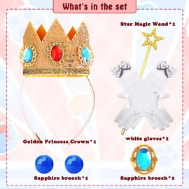 REYOK 5 Piece Costume Sets for Girls, Princess Crown, White Bow Gloves, Star Wand, Earring for Girls Decoration, Dance Parties and Role Play