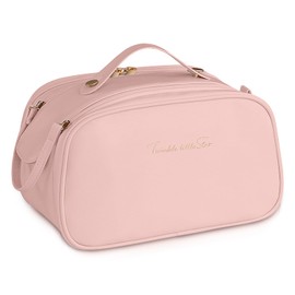 Travel Makeup Bag Large Capacity PU Leather Waterproof Cosmetic Bags with Handle and Divider Portable Cosmetic Bag, for Travel Vacation Business Trip Gym Camping