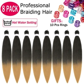 Alrence Pre Stretched Braiding Hair Long Braid 30 Inch 8 Packs Professional Braiding Hair Extensions Synthetic Crochet Twist Braids (30 Inch, T1B/27)