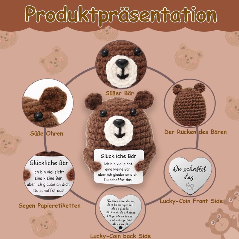 Lucktao Pocket Hug Happy Bear, Creative Knitting Wool Bear Doll,