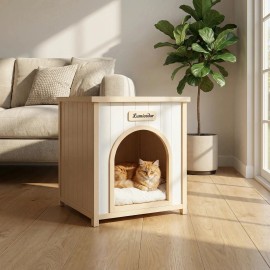 Solid Cedar Wood Indoor Pet House with Removable Cushion for Small Medium Dogs and CatsColor: Light Yellow