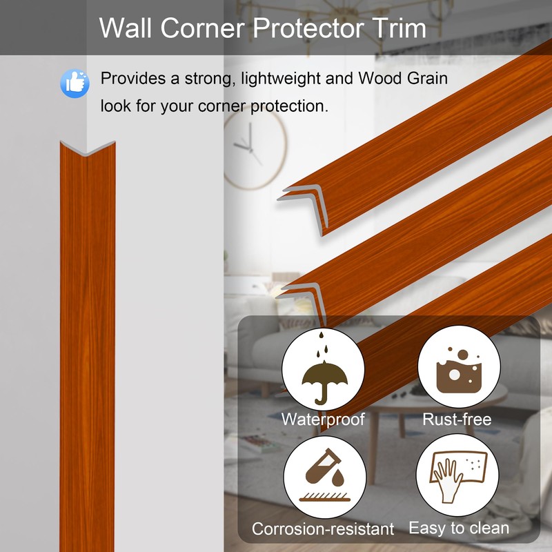 6 Pcs 49" Wall Corner Protector Trim, Walnut Wood Grain