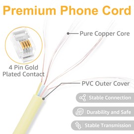 Uvital 25FT Extra Long Phone Cord for Landline(Coiled: 3FT), 1 Pack Vintage Yellow Telephone Handset Cord Compatible with Polycom VVX Series IP Phone 300 301 310 311 350 400 401 410 411 500 501 600
