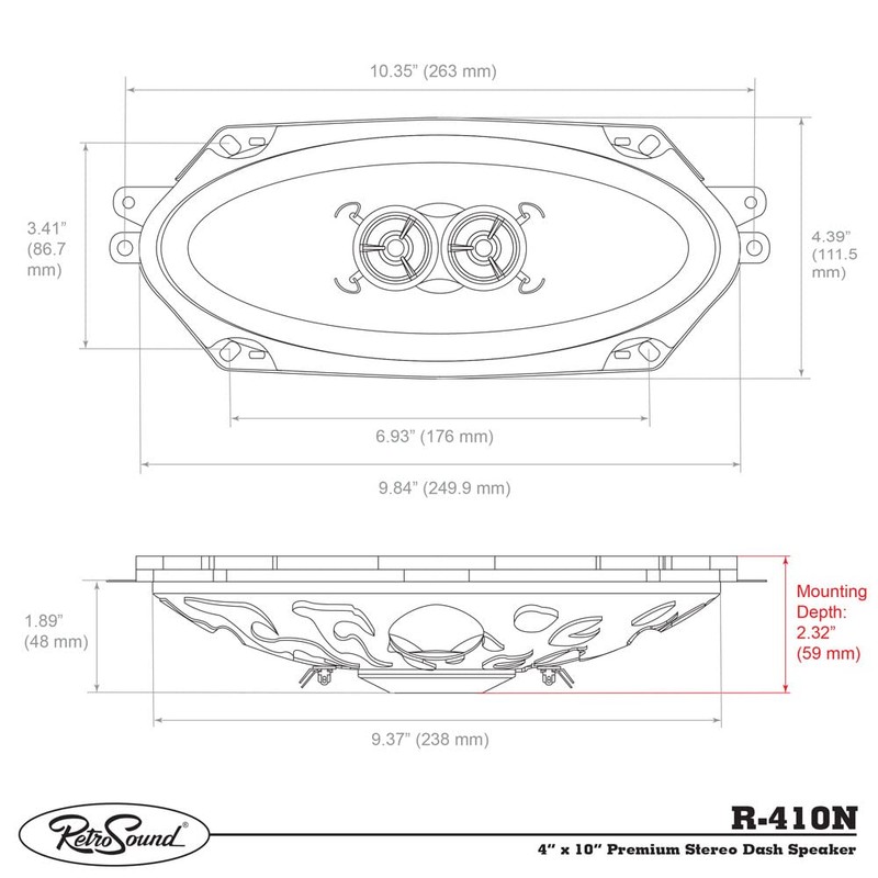 RetroSound R-410UK 4" x 10" Dash Replacement Speaker for Classic