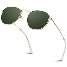 Sunier Sunglasses Women Men Polarised Fashion Apace Polygon Sunglasses Women, Ultralight Hexagonal Metal Frame 100% UV400 Protection, gold frame g15 lens