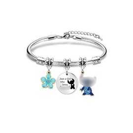 Gameometry Lilo and Her Blue Friend Charm Bracelet for Girls | Adjustable Cartoon Jewelry for Kids | Cute Blue Alien Inspired Gift | Ohana Friendship Bracelet