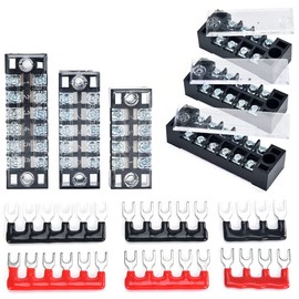 Greluma Terminal Strip and Strip - 6 Sets 4/5/6 Positions 600V 15A Double Row Wire Screw Terminal Strip Block with Cover + 400V 10A Pre Insulated Terminals Separator Strips Jumper